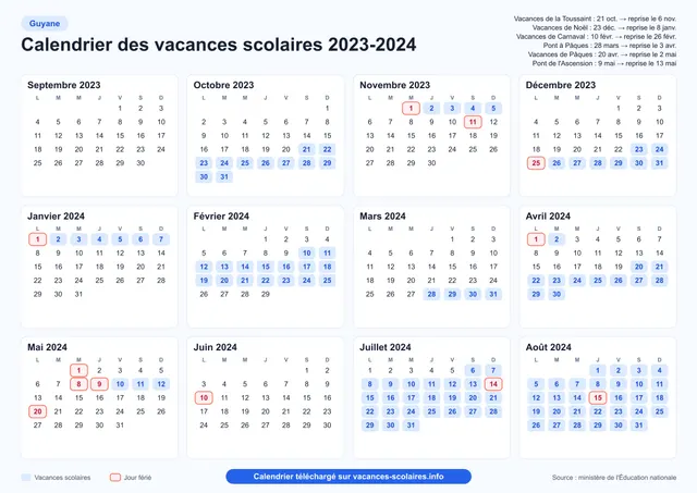 Aperçu de l'affiche du calendrier scolaire 2023-2024 de la Guyane