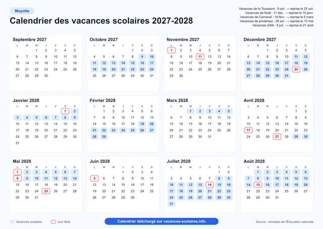 Aperçu de l'affiche du calendrier scolaire 2027-2028 de Mayotte
