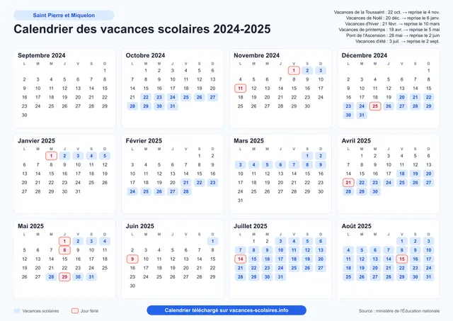 Aperçu de l'affiche du calendrier scolaire 2024-2025 de Saint-Pierre-et-Miquelon