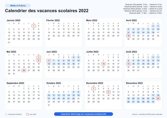 Aperçu de l'affiche du calendrier scolaire 2022 de Wallis-et-Futuna