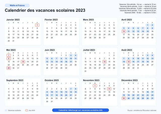 Aperçu de l'affiche du calendrier scolaire 2023 de Wallis-et-Futuna