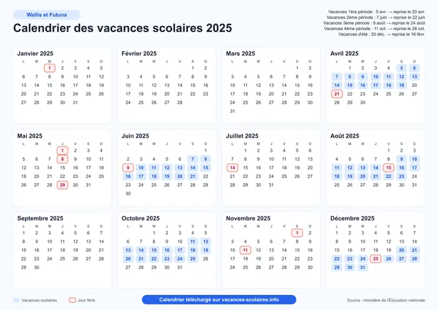 Aperçu de l'affiche du calendrier scolaire 2025 de Wallis-et-Futuna